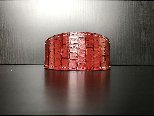 Lined Red Reptile Pattern - Whippet Leather Collar - Size M